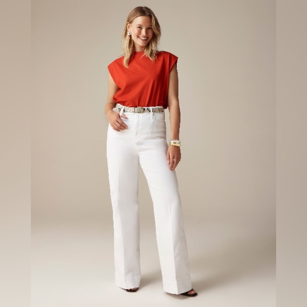 NWT J. Crew Wide-Leg Denim Trouser in White, High Rise, Wide Cuffs Sizes 30 & 32 - Picture 5 of 13